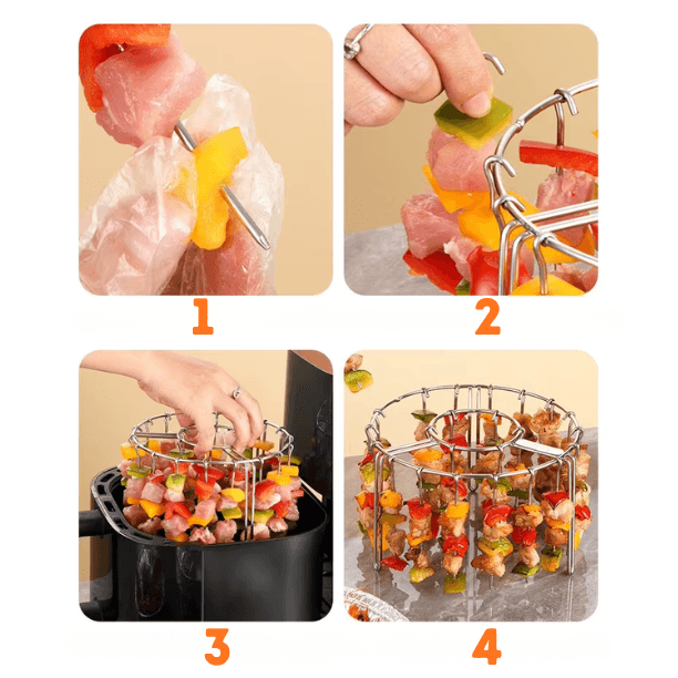 AirGrill 360 – Ruszt do Frytkownicy Beztłuszczowej + 24 Wiszące Szpikulce do Szaszłyków