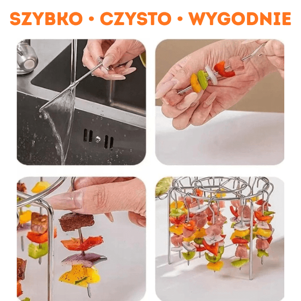 AirGrill 360 – Ruszt do Frytkownicy Beztłuszczowej + 24 Wiszące Szpikulce do Szaszłyków