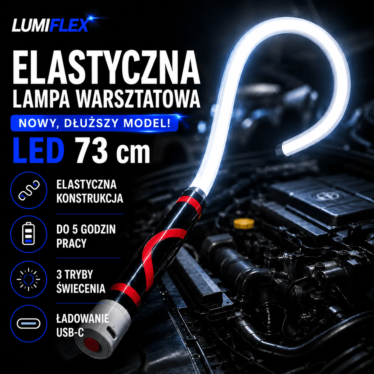 Lumiflex – Elastyczna Lampa Warsztatowa LED 73 cm