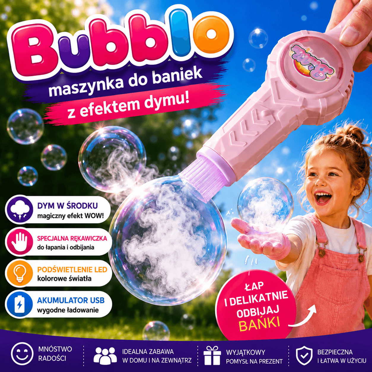 Bubblo – maszynka do baniek z efektem dymu